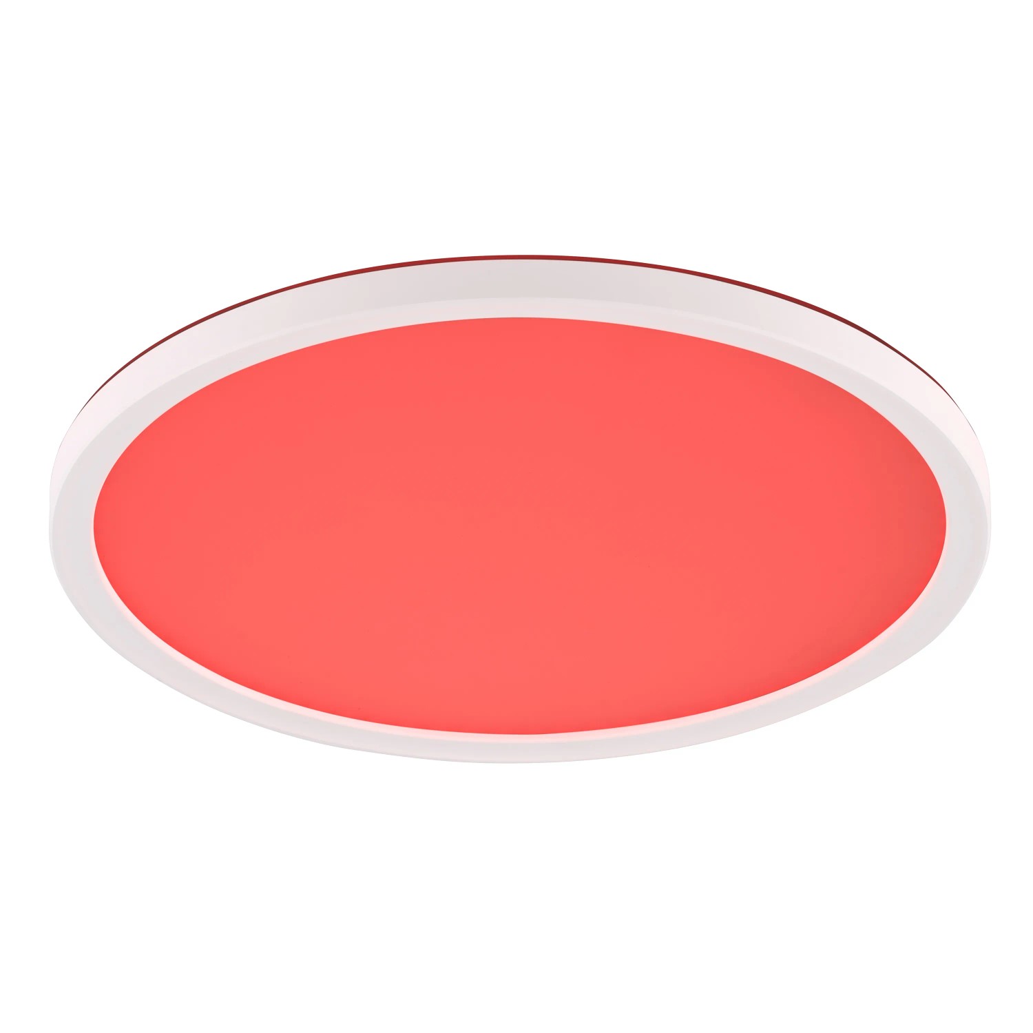Weiße LED Deckenleuchte Velion, Ø 29,3 cm mit rotem Licht. Moderne Lampe für Wohnräume.