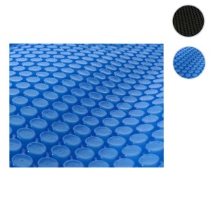 Blaue MCW Pool Abdeckung 10x5m mit Noppenstruktur, Detailaufnahme.
