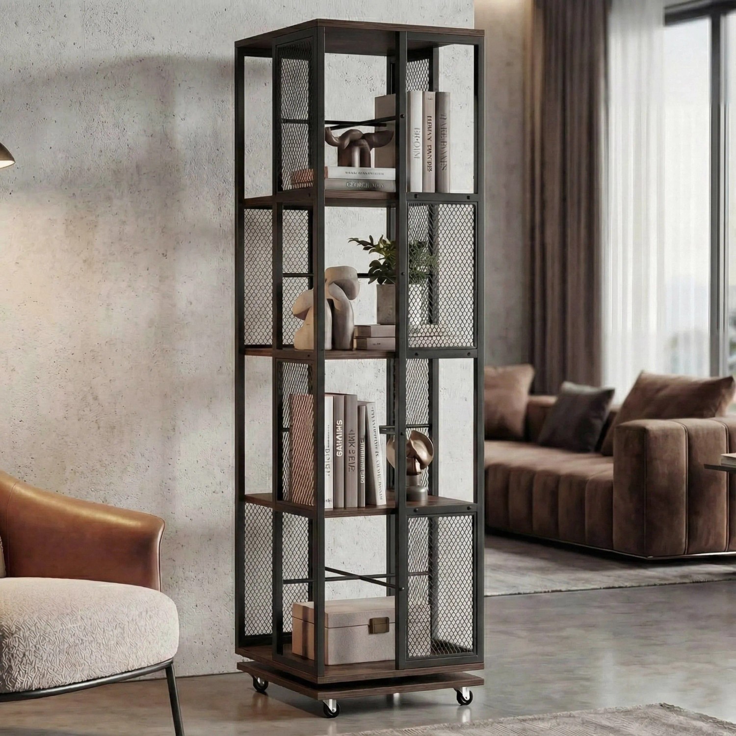 MCW Bücherregal P13 Rollen Drehbar Metall Industrial Melamin 147x40x40cm Dunkelbraun kaufen bei OBI