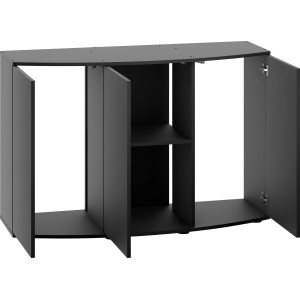Schwarzer Juwel Aquariumunterschrank SBX Vision 260 mit offenen Türen und Regalfach.