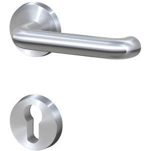 Türgriff-Set aus Edelstahl für Innentüren, inklusive Rosette für Profilzylinder.