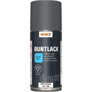 OBI Buntlack Spray Anthrazit, seidenmatt, 150ml Dose. Für Innen- und Außenbereich.
