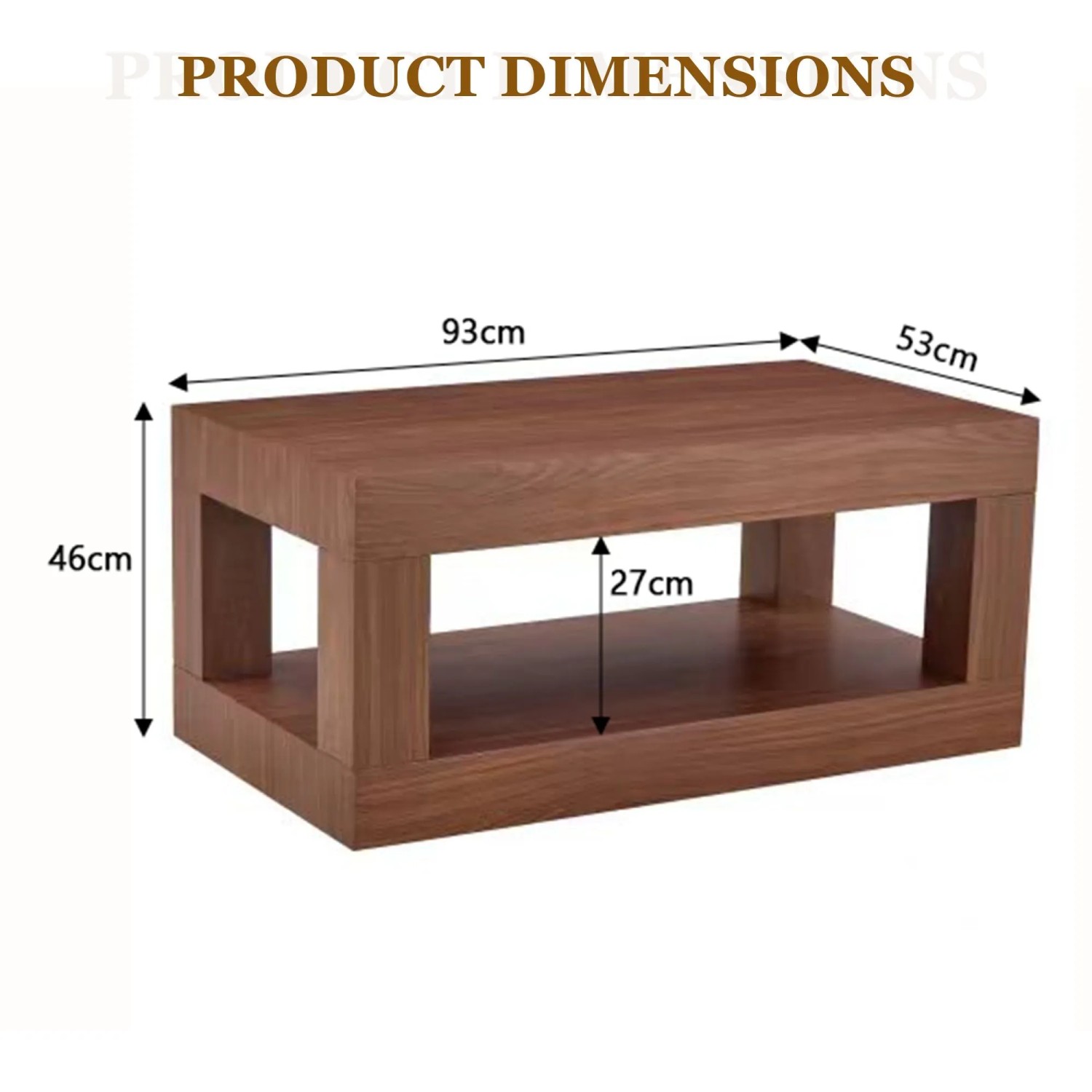 okwish Couchtisch mit MDF Doppelschicht Wohnzimmer Lager Regal 93x53x45cm Walnuss_5
