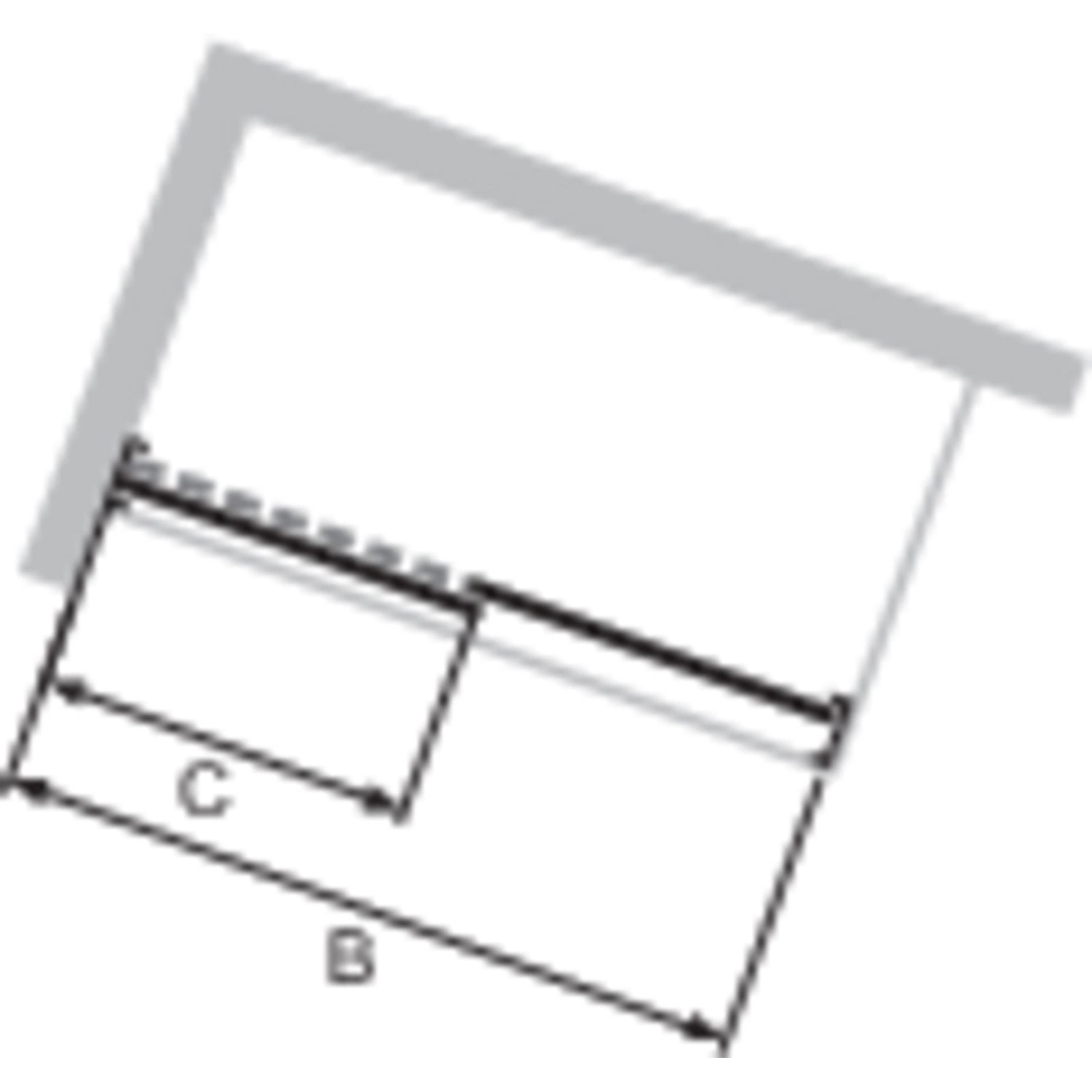 Technische Zeichnung der Hüppe EasyEntry Gleittür mit Maßangaben für Breite (B) und Segment (C).
