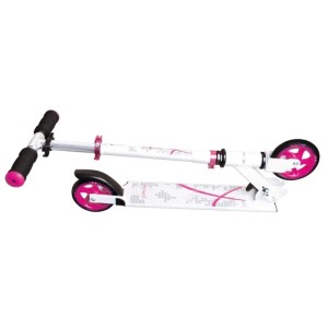 Weiß-pinker Muuwmi Aluminium Scooter Tretroller, zusammengeklappt. Höhenverstellbar, 125mm Rollen für Sport & Fitness.