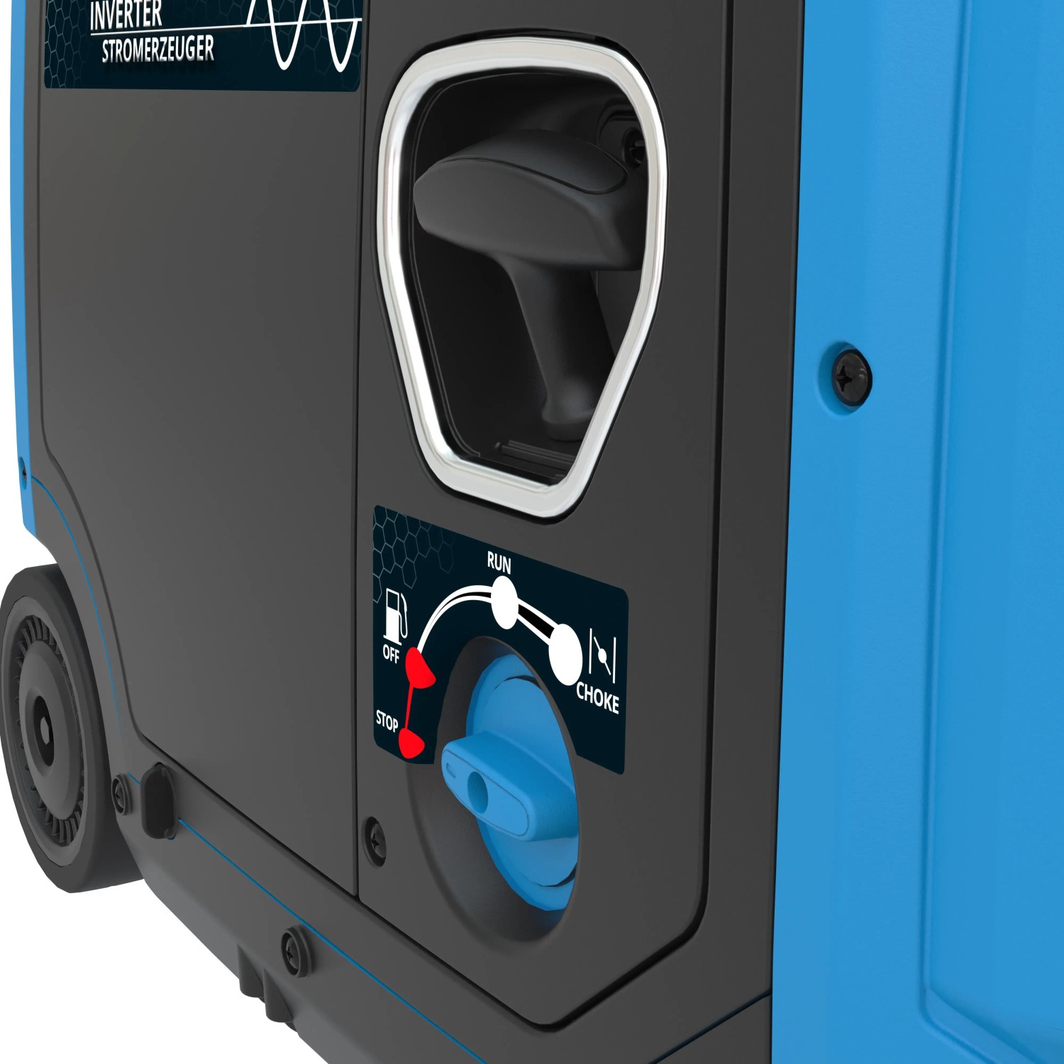 Detailansicht des Güde Inverter Stromerzeugers ISG 3200-2 Benzin, Nahaufnahme Bedienelemente.