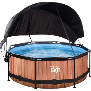 EXIT Wood Pool, braun, Ø 244 cm, mit Filterpumpe und Sonnensegel.