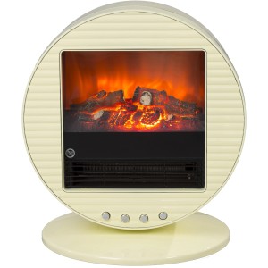 El Fuego Elektrokamin Mannheim in Creme mit Flammeneffekt und runder Form.