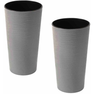 Siena Garden Pflanzgefäß Set, 2 graue Blumentöpfe mit Rillenoptik, Ø 25 cm.