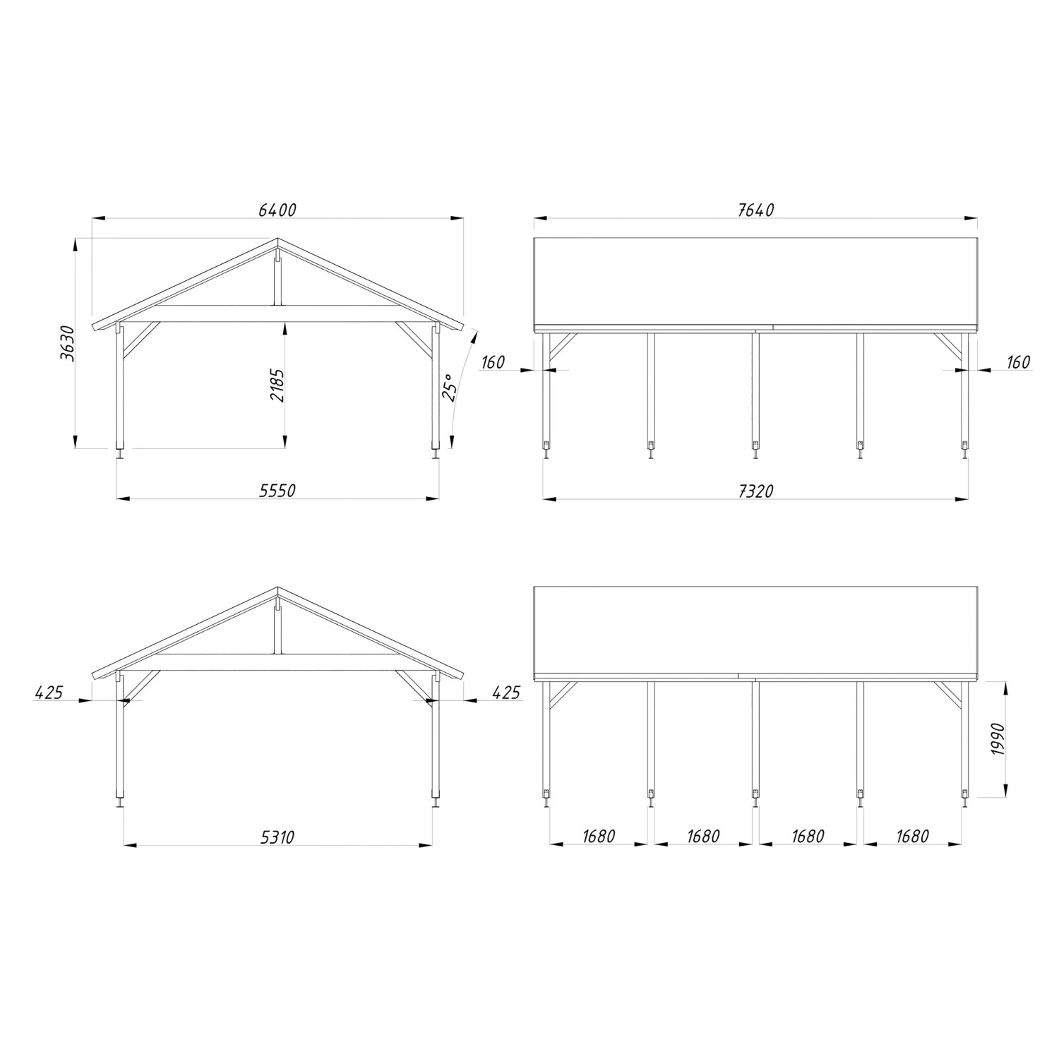 Palmako Carport Robert 555 x 732 cm Tauchgrundiert Transparent FSC®_3