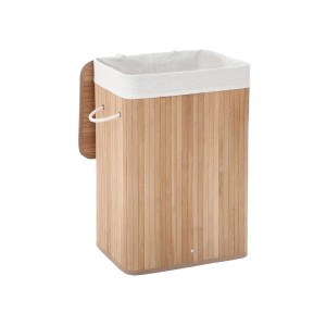 Songmics Wäschetonne aus Bambus mit Deckel, 72 l, Holzfarbe. Wäschekorb mit herausnehmbarem Innenbeutel.