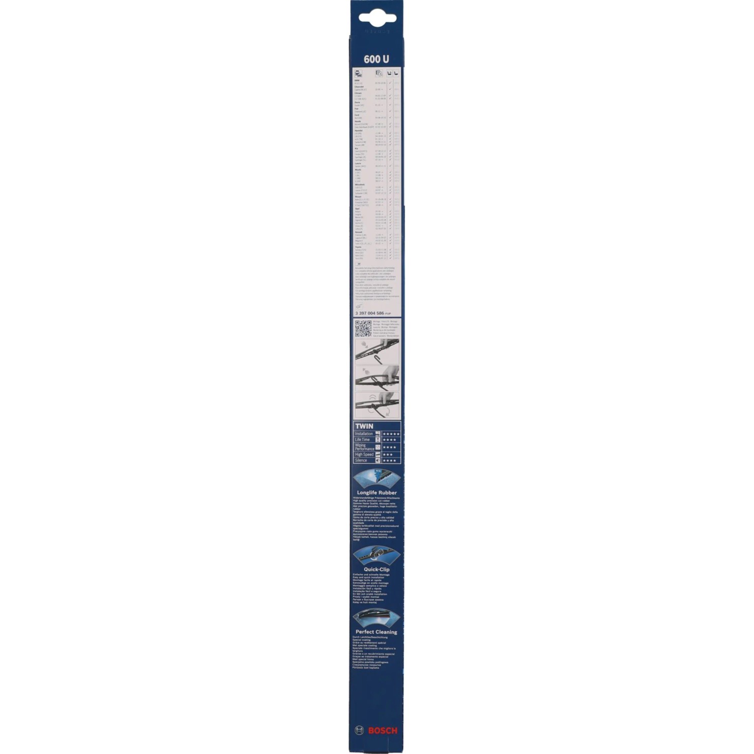 Bosch Scheibenwischer Twin Single 600U im blauen Karton für klare Sicht beim Autofahren.