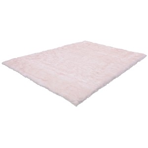 Kayoom Schaffell Imitat Crown in Weiß-Puderrosa, 80x150 cm. Flauschiger Kunstfell Teppich.