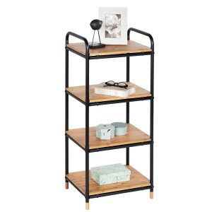 Wenko Regal Loft Bambus mit 4 Etagen, braune Böden, schwarzes Metallgestell.