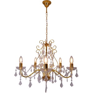 Goldener Kronleuchter Lucia von Näve mit Schmucksteinen, 5-flammige Deckenleuchte.