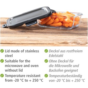 Wenko Glas Frischhaltedose Steel Black Outdoor Kitchen 0,6 l mit Karottenfüllung.