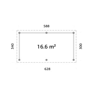 Grundriss Palmako Pavillon Lenna Set 307, 588x300 cm, weiß lackiert, 16,6 m² Fläche.