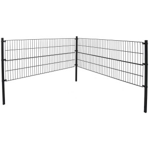 Anthrazitfarbener Doppelstabmattenzaun (0,4x10m) von Home Deluxe. Gartenzaun mit Zaunpfosten und Befestigung.