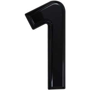 Schwarze Alpertec Hausnummer 1 aus Nylon, zur Anbringung an der Hauswand.