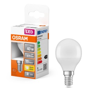 Osram LED-Leuchtmittel E14 Tropfenform, 4,9W, 470lm, warmweiß, mit Verpackung.