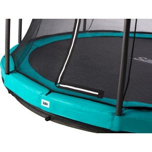 Detailaufnahme: Grünes Salta Comfort Edition Bodentrampolin ø 213 cm mit Sicherheitsnetz.