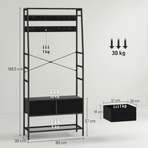 HOMCOM Garderobenständer Spanplatte Stahl 80L x 30B x 180,5H cm Schwarz