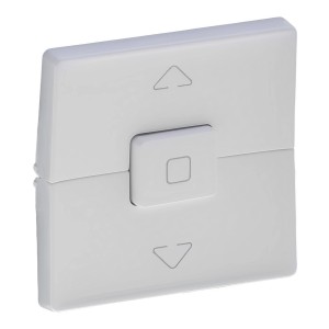 Weiße Legrand Jalousiewippe Valena für Rollladensteuerung mit Pfeilen.