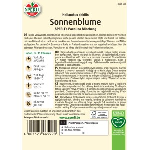 Samenpackung Sonnenblume 'SPERLI's Pocolino Mischung', mehrfarbig, kleinblumig.