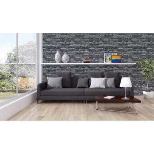Wohnraum mit A.S. Création Vliestapete Il Decoro in Steinoptik Schwarz-Grau.