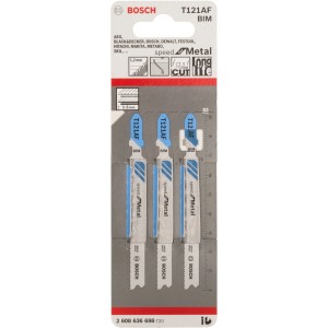 Bosch Stichsägeblatt T 121 AF, 3er-Pack für Metallschnitte, geeignet für Stichsägen mit T-Schaft Aufnahme.