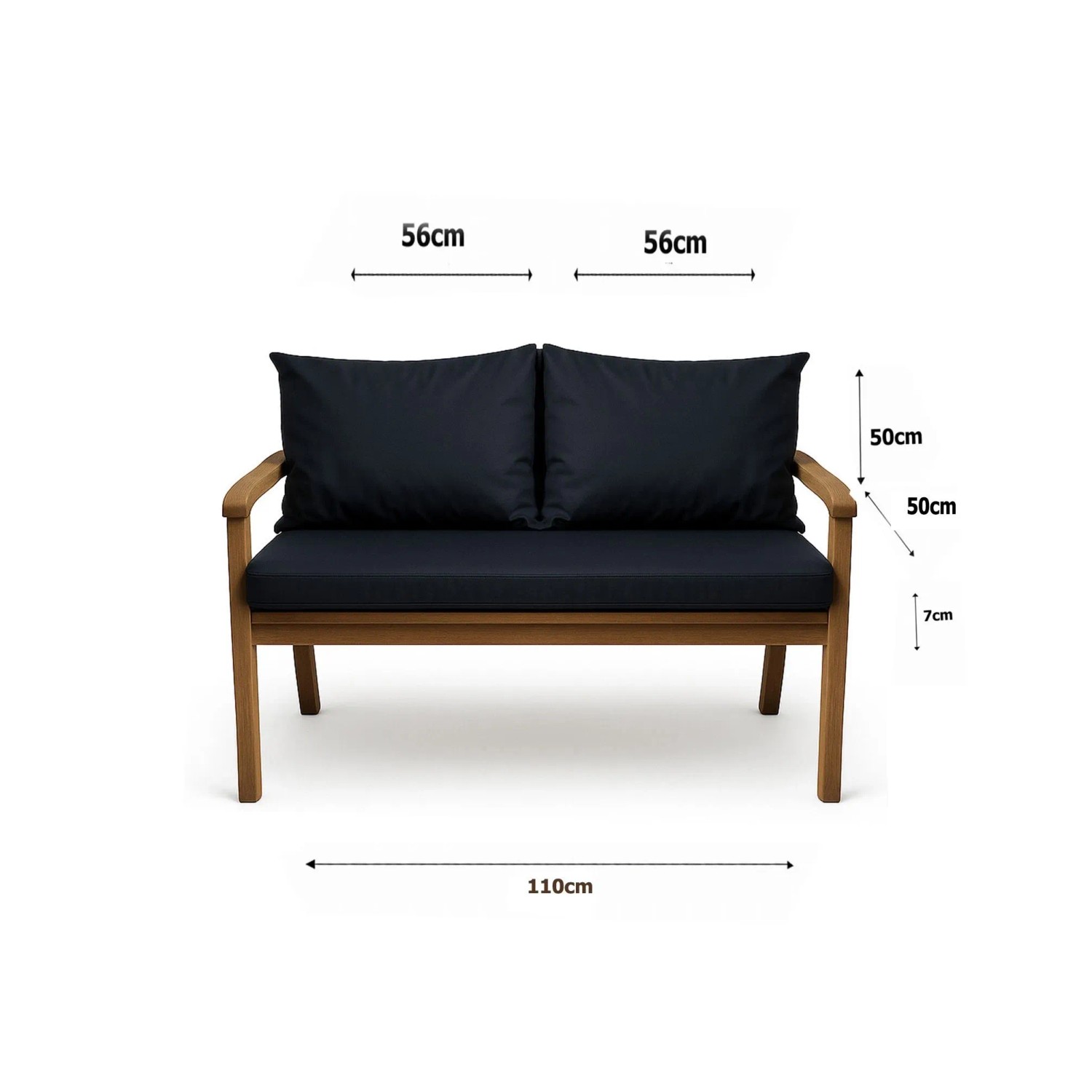 Setgarden Bankkissen Marine, 110x50 cm + 2 Rückenkissen 50x56 cm für 2-Sitzer Gartenbank.