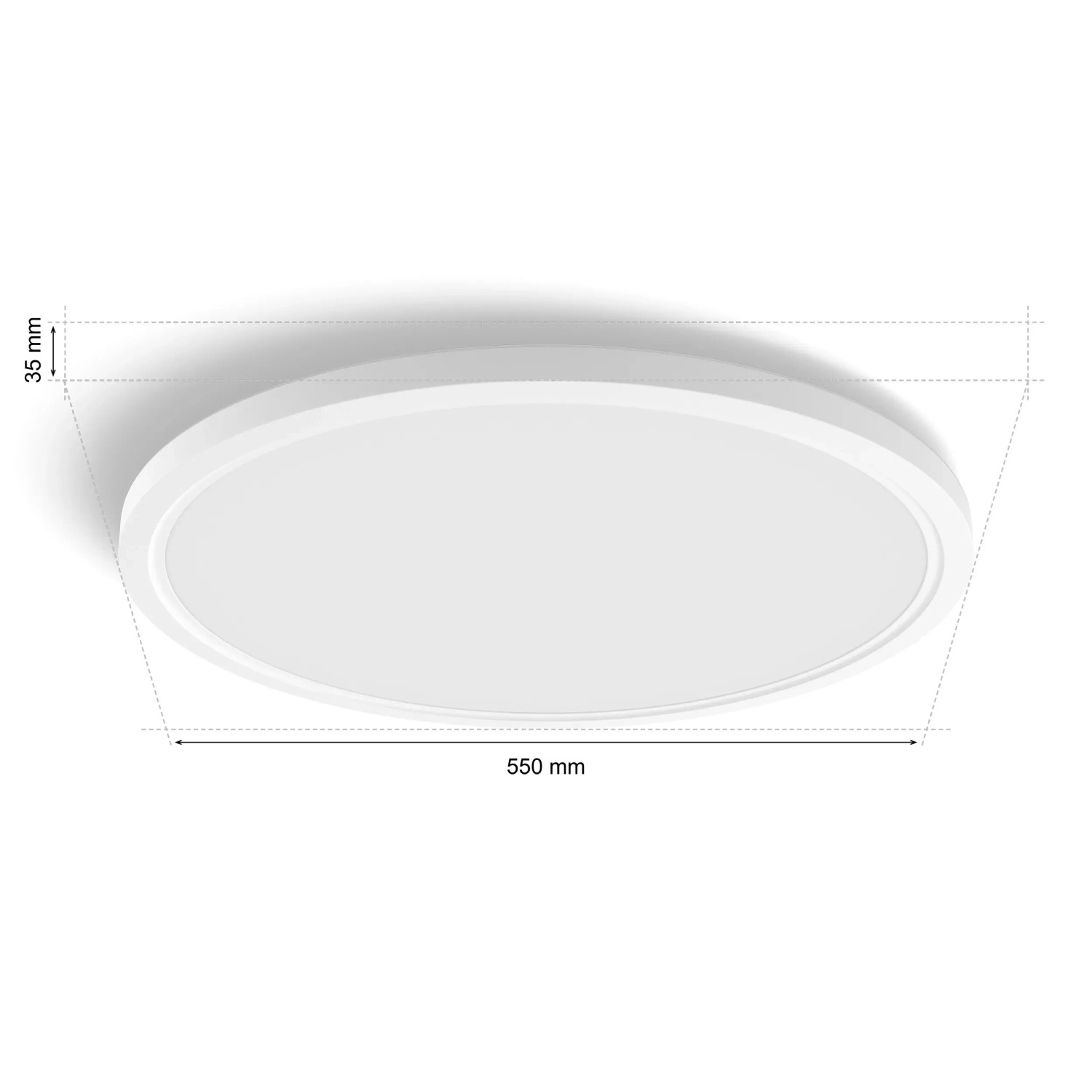 Weißes, rundes Philips Hue LED-Panel Tento, Ø 54,2 cm, 35 mm flach. Smarte Deckenleuchte.