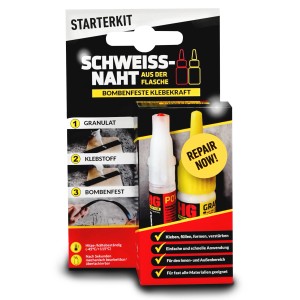 HG Power Glue Starterkit, 10g, transparenter Kleber mit Granulat für Reparaturen.