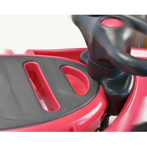 Detailaufnahme: Pinker KHW Schlitten Snow Tiger de Luxe mit Lenkrad und Kufe.