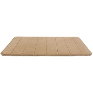 Sandfarbener Wenko Badteppich Memory Foam Streifen, 50x80 cm, mit weicher Oberfläche.