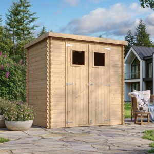 Timbela Gartenhaus M311+M311G aus Holz, 2,22 m² mit Boden, naturbelassen.