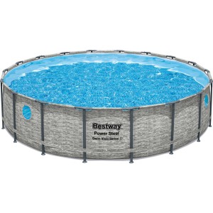 Bestway Stahlrahmenpool Set Power Steel Swim Vista, Ø 549 cm, grau, mit Fenster.