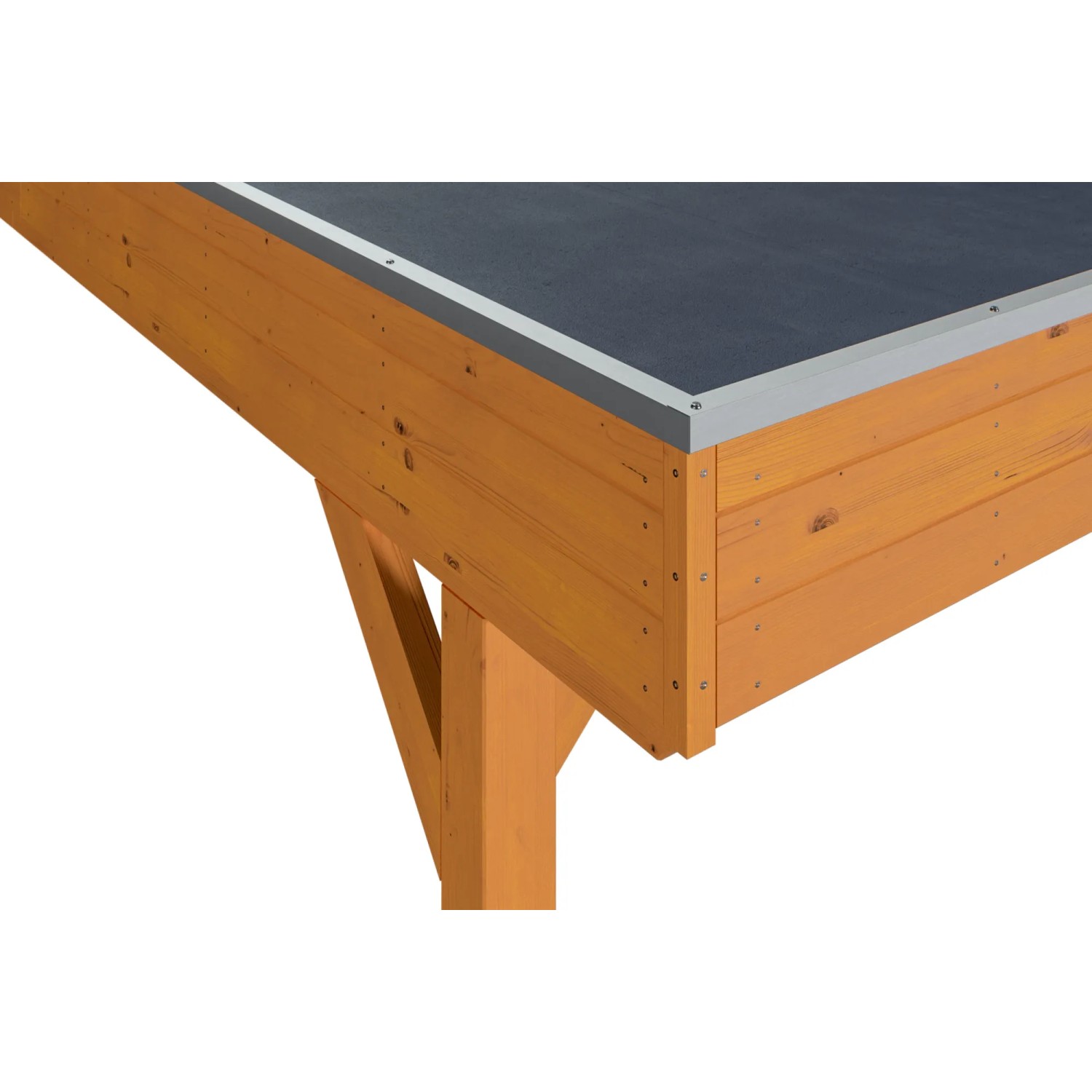 Detailansicht: Skan Holz Carport Grunewald mit EPDM-Dach, Eiche Hell, Holzkonstruktion.