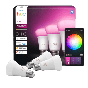 Philips Hue E27 LED Lampe 3er-Pack: smarte, farbige Leuchtmittel für dein Zuhause.