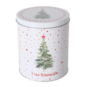 Mehrfarbige Boltze Vorratsdose Delica mit Weihnachtsmotiv (Ø 13,5 cm).