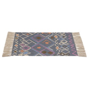 Mehrfarbiger Badteppich Massa 50x80 cm von Wenko mit Fransen und geometrischem Muster.