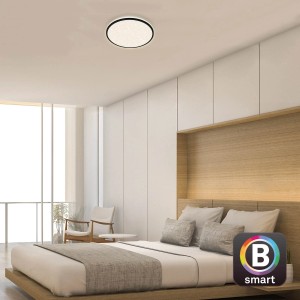 Brilo LED-Deckenleuchte Ivy Sky S, dimmbar, schwarz, 24 W im Schlafzimmer.