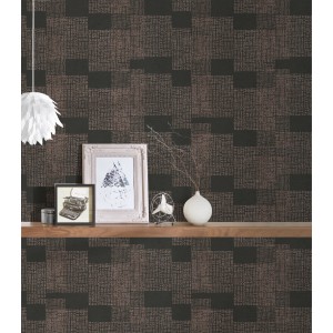 Moderne Vliestapete in Bronze und Schwarz mit geometrischem Muster und leichter Struktur.