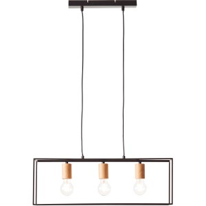 Schwarze Brilliant Pendelleuchte Arica mit drei Holzfarbenen Fassungen für E27 Leuchtmittel.