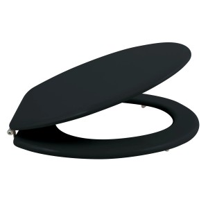 MSV WC-Sitz Cleo, MDF, schwarz glänzend, mit Edelstahlscharnieren, 45x37x5,6 cm.