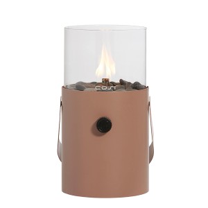 Cosi Cosiscoop Tisch-Gaslaterne Soft Terra aus Metall mit Glaszylinder, Flamme & Kieselsteinen. Für Terrasse/Garten.