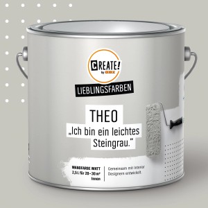 CREATE! by OBI Wandfarbe Theo Steingrau, matte Innenfarbe im Farbeimer.