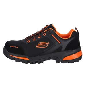 Skechers Sicherheitsschuh Strigax Gatlon S3L für Herren, schwarz-orange, mit robuster Sohle und Zehenschutz.