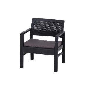 Progarden Kraka Sessel, anthrazitfarben, Teil des 3-tlg. Balkonsets. Lounge-Gartenmöbel mit Sitzkissen.