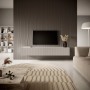 Selsey Veldio TV-Hängeboard in Greige mit Lamellenfront, wandmontiert, im modernen Wohnzimmer. Eleganter TV-Schrank.